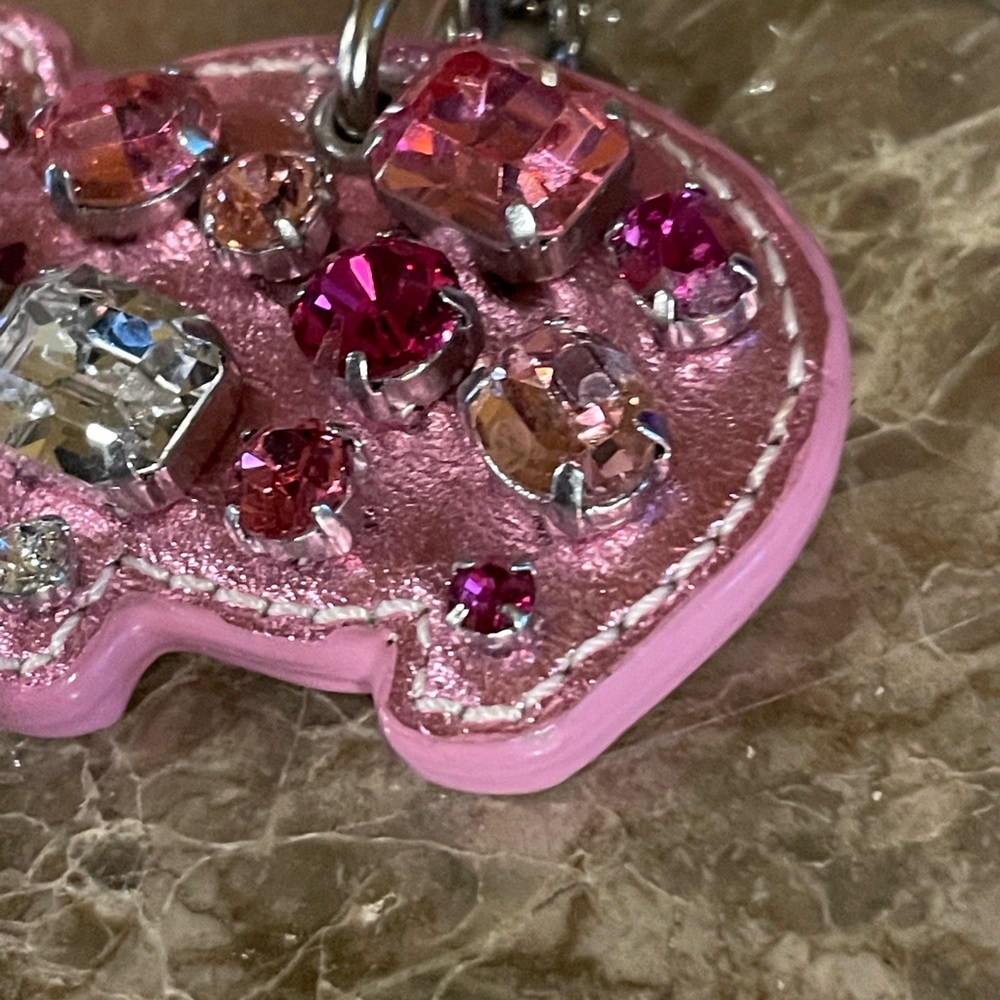 COACH HTF Crystal Gem-Studded Pink Pig Bag Charm Key Fob - Picture 9 of 17